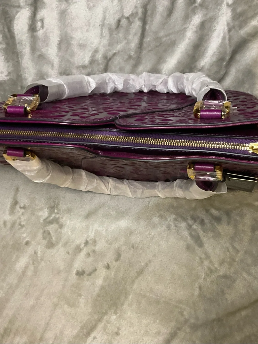 NWT PIJUSHI Purple 3D Rose Embossed Leather Handbag & Matching Wristlet Wallet